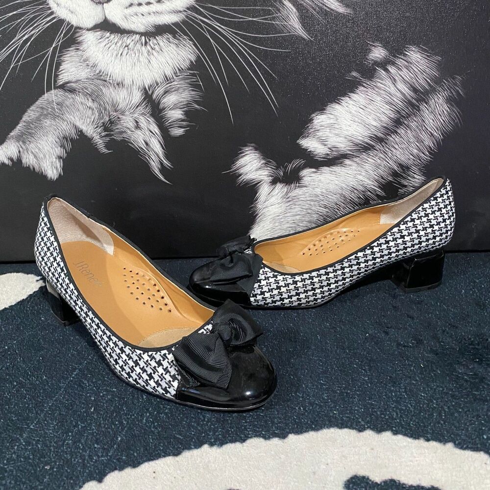 J. Renee Kori Pump Heel Women's 9M Black Houndstooth Fabric Bow Detail Party